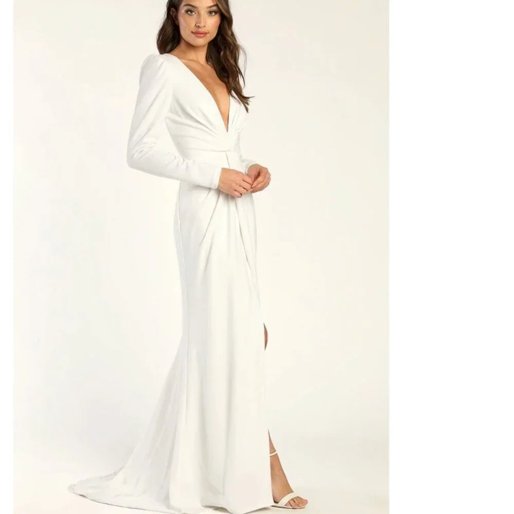 Stunning Romance White Long Sleeve Mermaid Maxi Dress Size XL NWOT_4